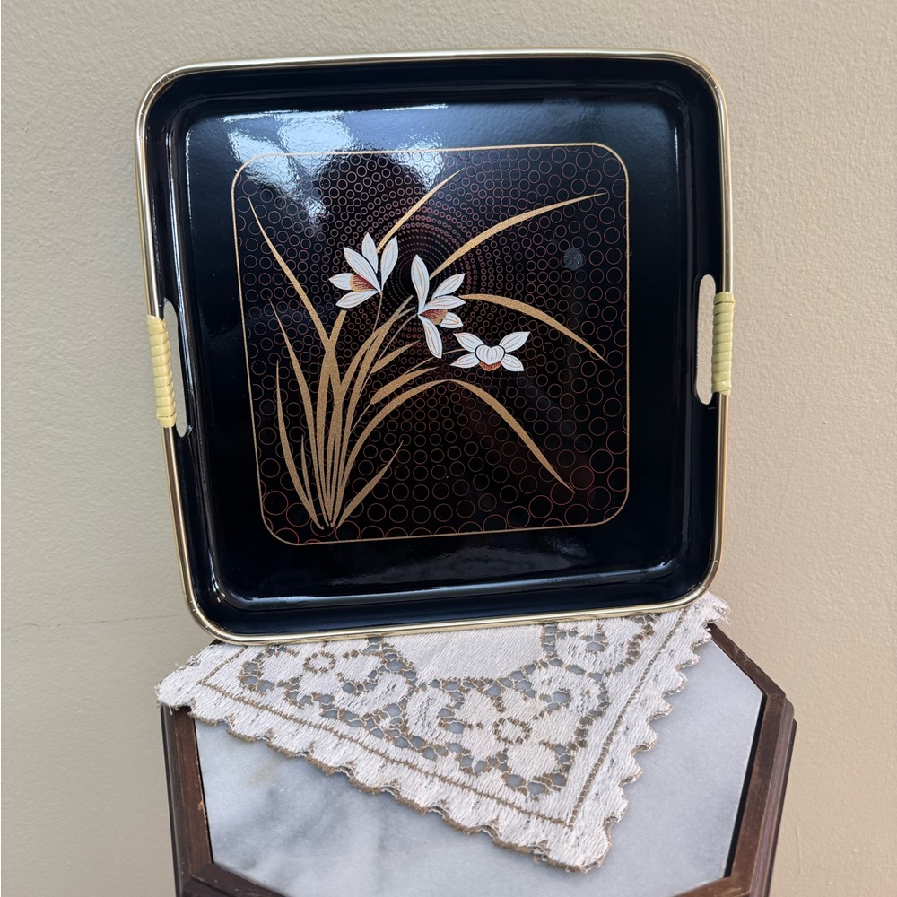 Black Floral Decorative Tray